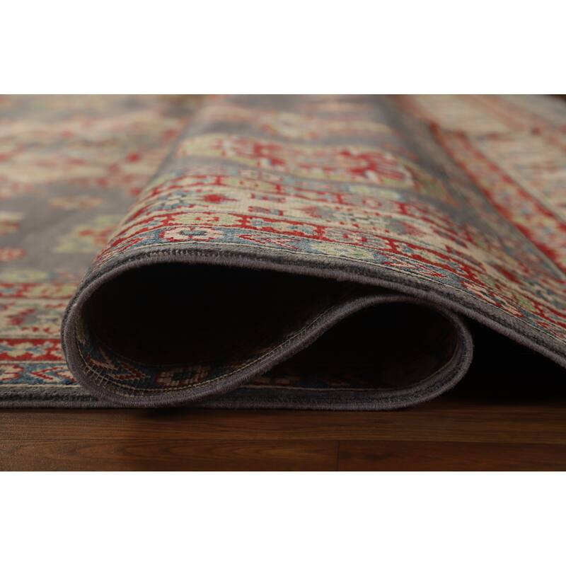 Hand Knotted Oriental 100% Wool Carpet Traditional Geometric Greys & Charcoal Kazak Area Rug - 11' 11'' X 9' 0''