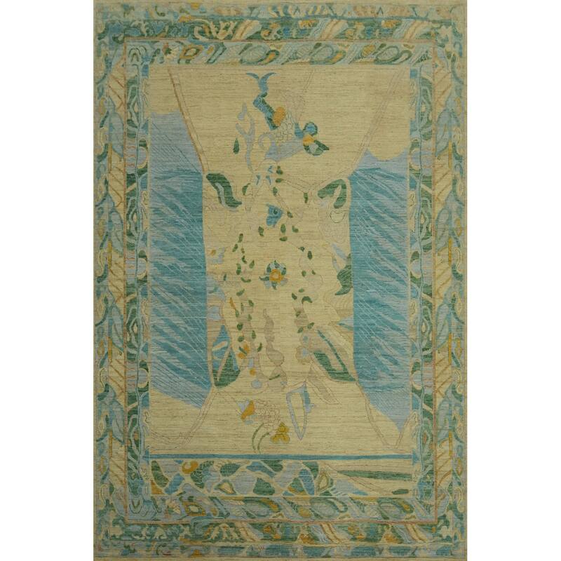 Vegetable Dye Wool Oushak Turkish Large Rug, Geometric Carpet - 14' 1'' X 10' 3''