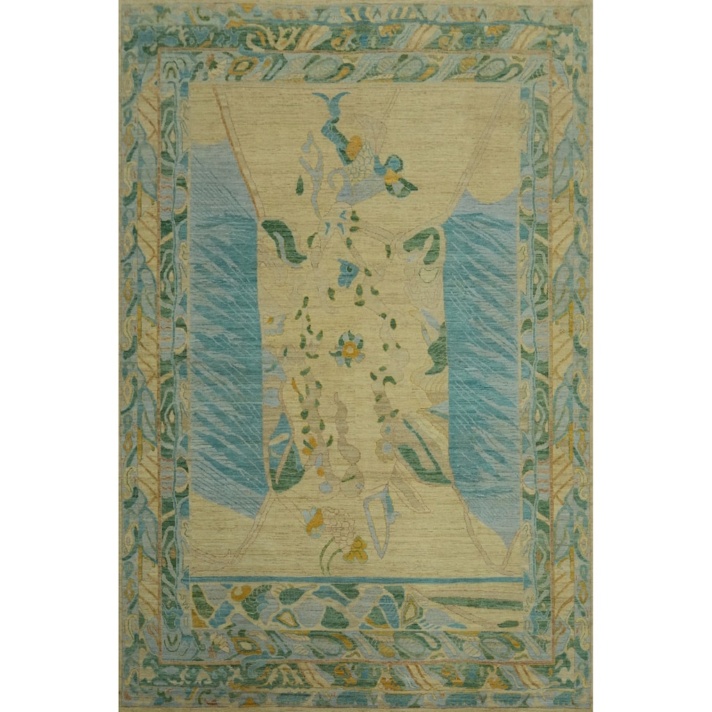 Vegetable Dye Wool Oushak Turkish Large Rug, Geometric Carpet - 14' 1'' X 10' 3''