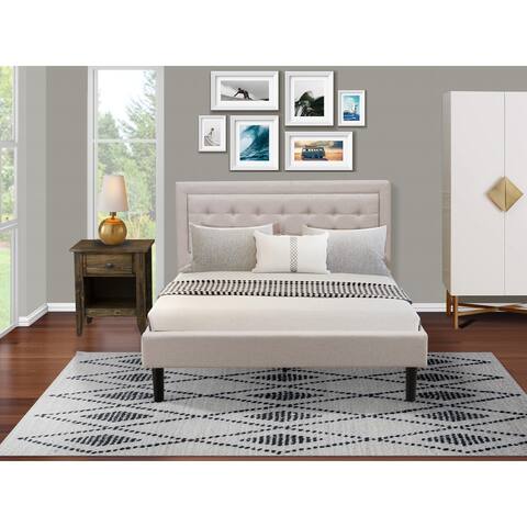 Fannin Queen Bedroom Set - Wingback Bed and a Mid Century Modern Nightstand - Mist Beige Fabric (End Table Pieces Option)