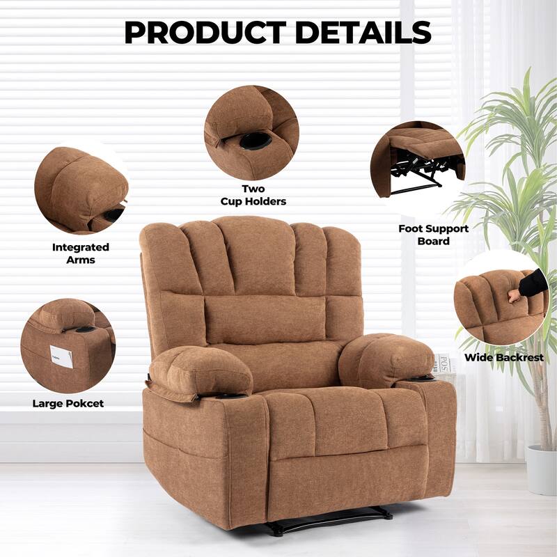 Massage Recliner Chair, Breathable Fabric Ergonomic Single Sofa Chair with Heat and Vibration and Cup Holders & Side Pockets