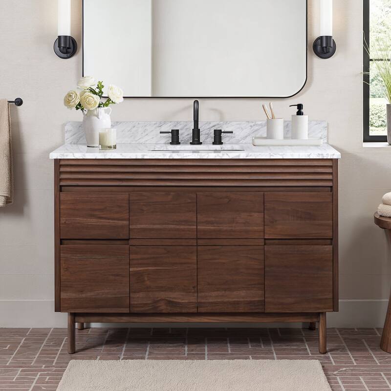 Avanity Carina Bathroom Vanity in Coffee Teak with Carrara White Marble Top - 49" Single Sink