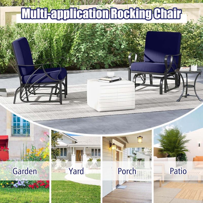 Costway 2 PCS Patio Rocking Chair with Cushion Heavy-Duty Metal Frame - 2 PCS