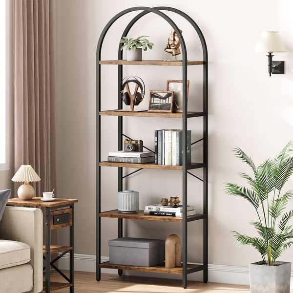 5 Tier Bookcase Arched Racks, Tall Standing Metal Frame Storage Rack ...