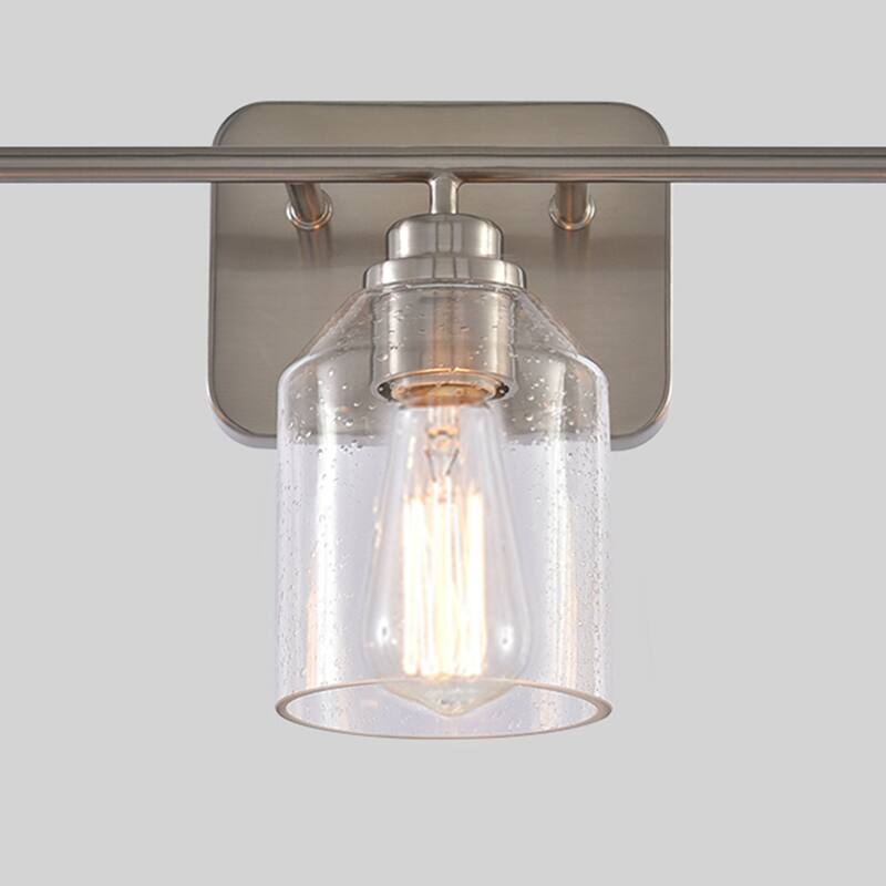 Modern Brushed Nickel 3-Light Bubble Glass Dimmable Bathroom Vanity Light Fixture - 22" W x 8.75" H