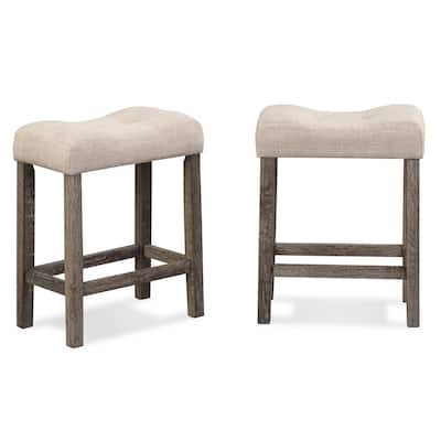 Button Tufted Counter Height Saddle Stool (Set of 2)