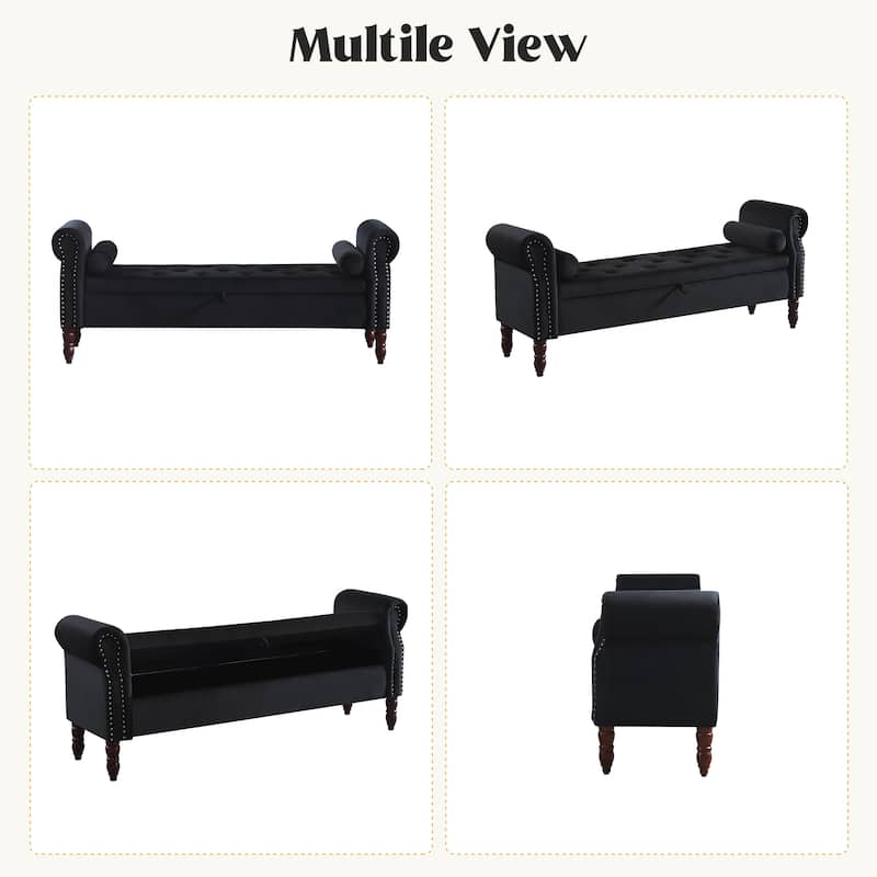 HOMYKA 66.9" Tufted Storage Bench with Rolled Arms Ottoman Long Bench