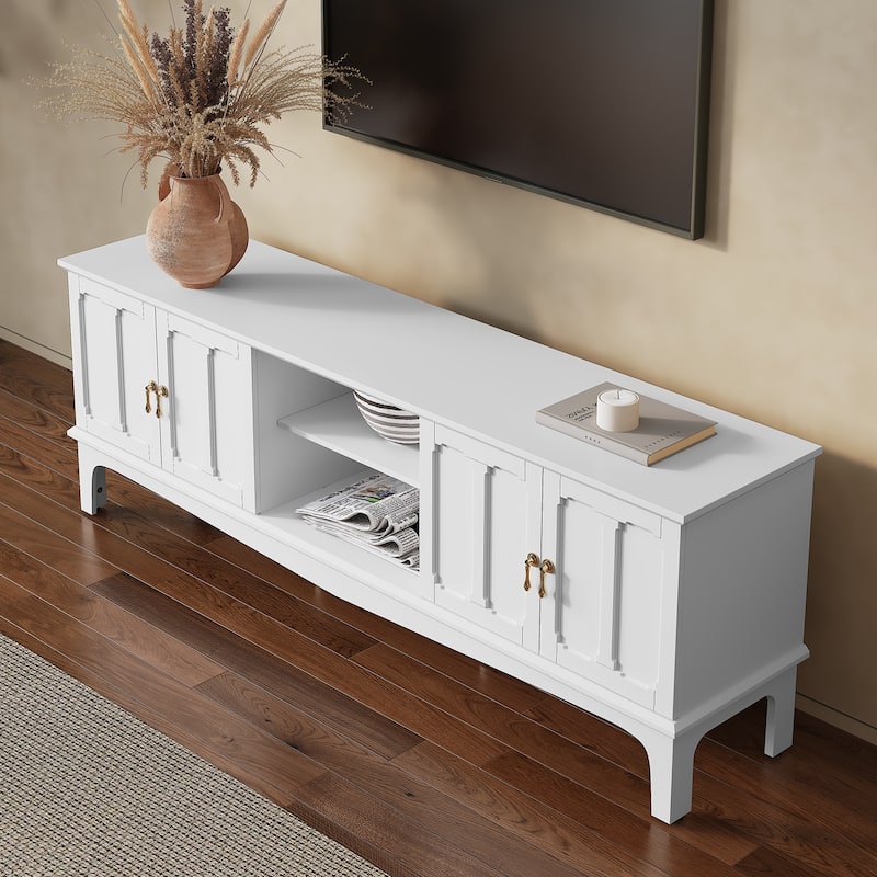 67" Mid-Century Modern TV Stand with Storage Cabinets & Open Shelves