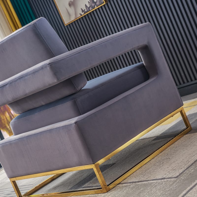 Grey 31.9" Velvet Arm Chair with Stainless Steel Base