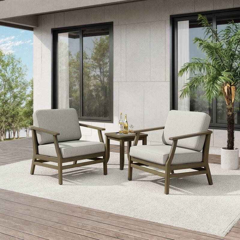Teak Outdoor Bistro Set with Weather-Resistant Cushions (3-Piece Set)