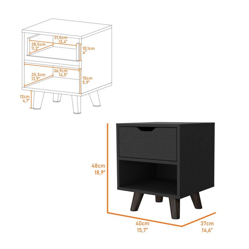 19 Inch Wood Nightstand with Storage Drawer and Open Shelf Bedside Table for Small Spaces