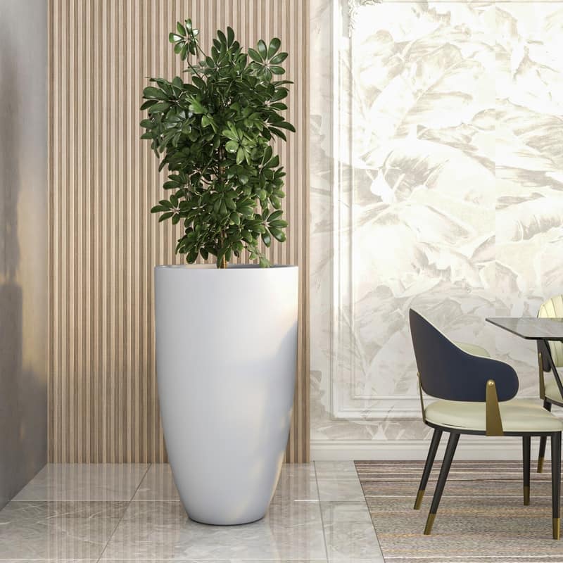 Crete Tapered Round Planter, Durable Fiberstone & Clay Indoor/Outdoor Pot with Drainage
