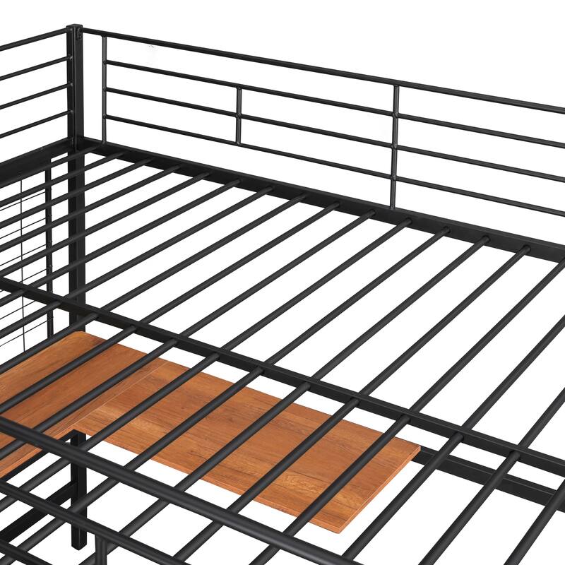 Metal Loft Bed with Desk, Ladder and Metal Grid for Kids, Teens, Girls, Boys