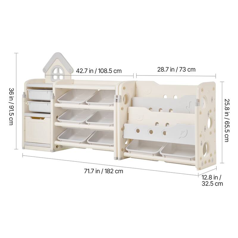 Kids Toy Storage with Bookshelf, 4-Tier Toy Storage Organizer