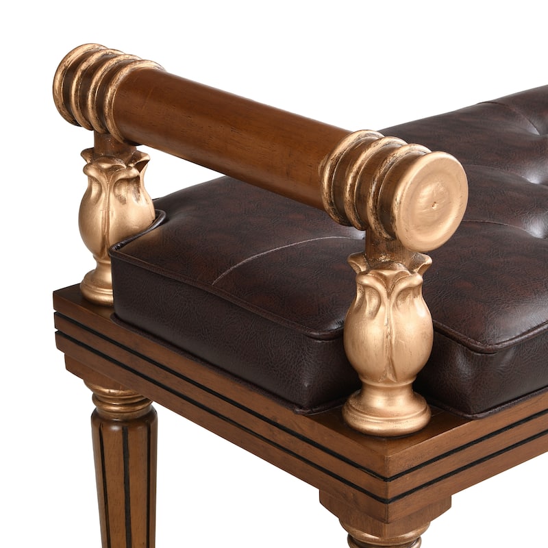 Christopher Knight Home - Mid-Century PU Leather Upholstered Bench with Button-Tufted Seat & Solid Wood Frame - 50"W