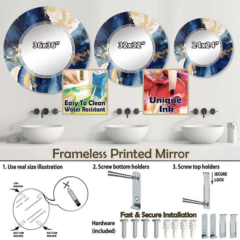Designart "Dark Blue and Gold Strokes VIII" Fractals Modern Wall Mirror