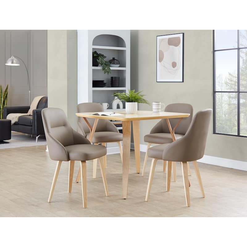 York Upholstered Contemporary Chair in Natural Wood - Set of 2 - Brown