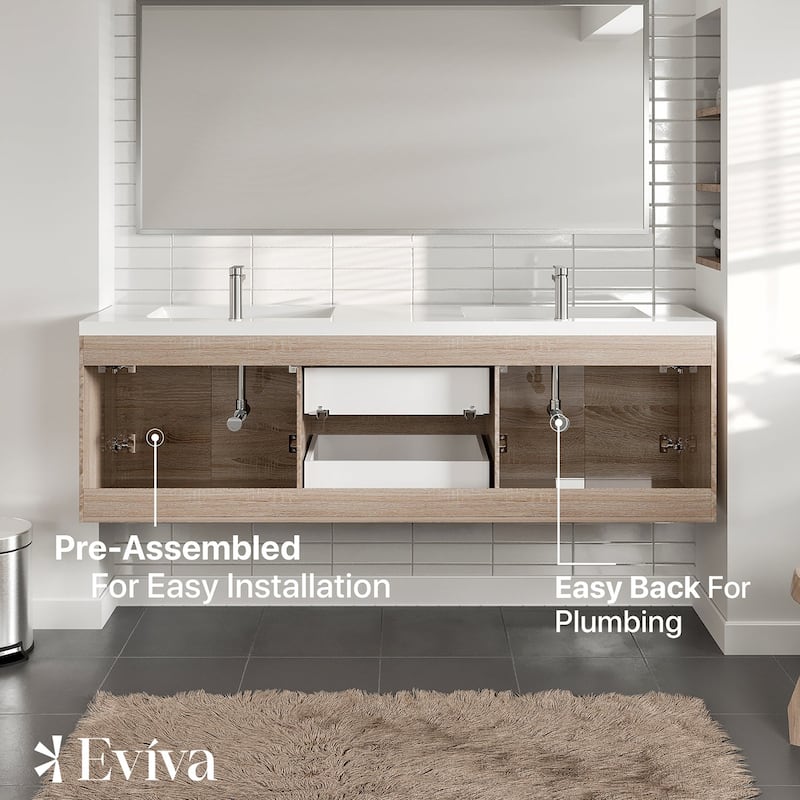 Eviva Axis 72" White Oak DS Bath Vanity with Acrylic Top