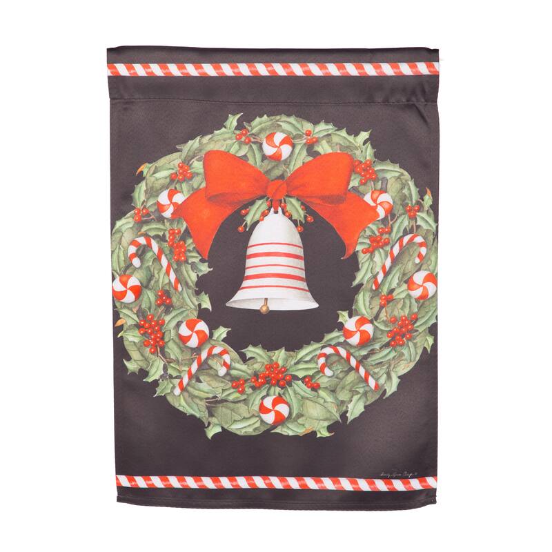 12.5 in. x 18 in. Christmas Bell and Wreath Suede Garden Flag - Multicolor - 12.5 in x 18 in