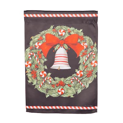 12.5 in. x 18 in. Christmas Bell and Wreath Suede Garden Flag - Multicolor - 12.5 in x 18 in