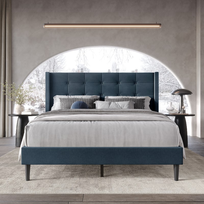 CraftPorch Elegance Wingback Upholstered Linen Bed