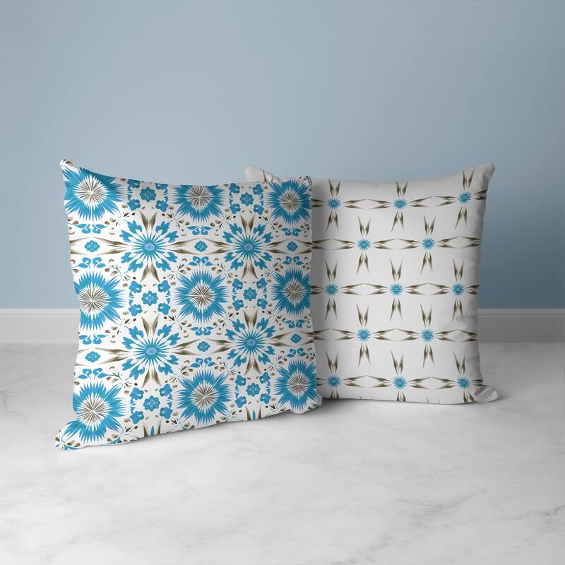 Batik Bliss Faux Suede Reversible Throw Pillow Blue and Brown