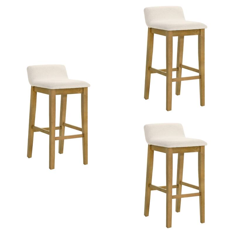 Annikah Low-Back Boucle Bar Stool, Counter Height Kitchen Barstool with Wood Legs - Set of 3 - Amber Glow - Bar Height
