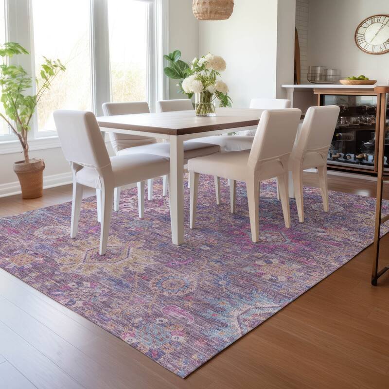 Machine Washable Indoor/Outdoor Boho Traditional Chantille Rug