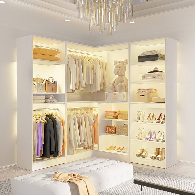 Cimly Set of 3 Large Corner Closet System, Space-saving Closet Organizer with Hanging Rods, Adjustable Shoe Rack and Shelves