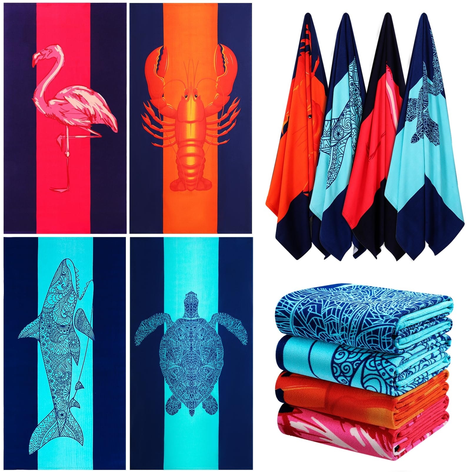 4 Packs Oversized Terry Beach Towel Set 36 x 72 Soft Thin Extra