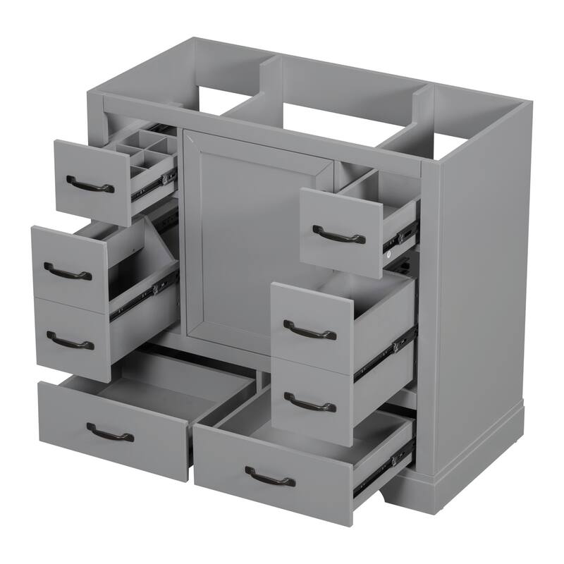 36" Bathroom Vanity with Sink Combo: Six Drawers, Multi-Functional Divider, Adjustable Shelf