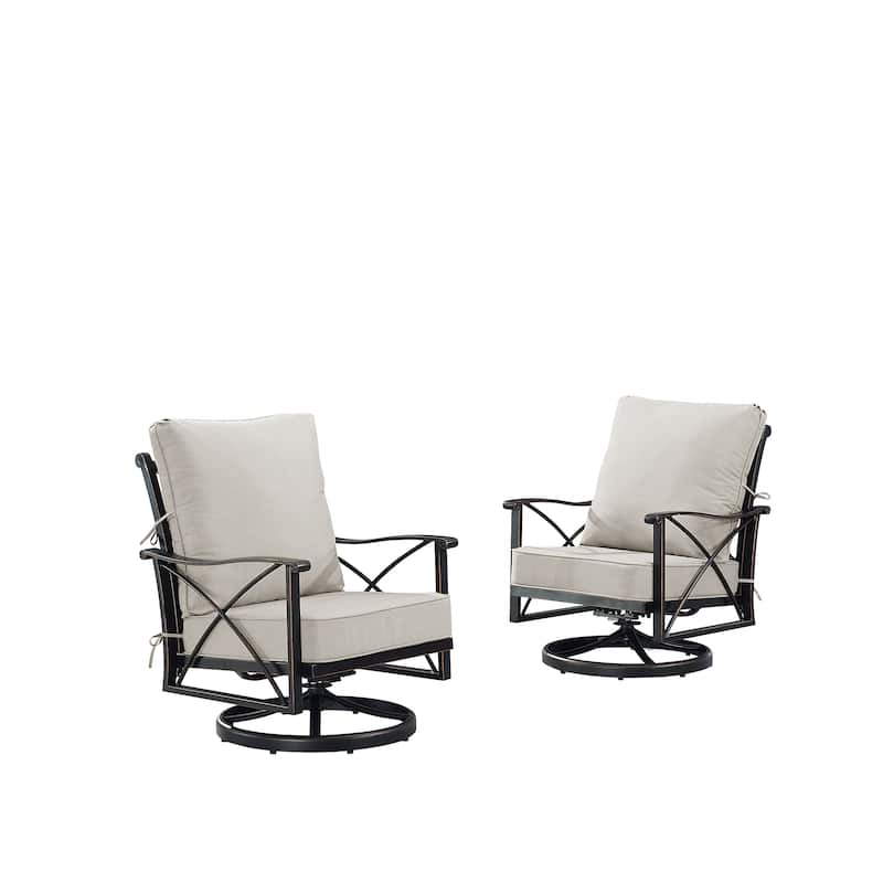 Pair of Black Aluminum Deep Seating Swivel Rocker Club Chairs with Cushions