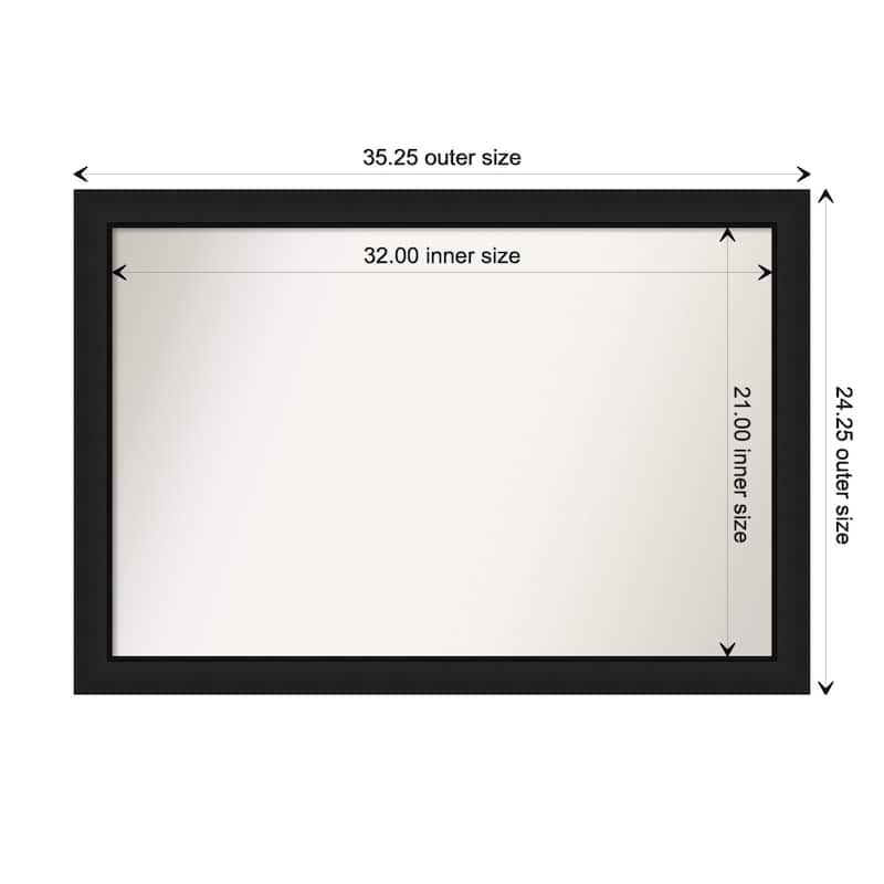 Midnight Black Narrow Framed Non-Beveled Custom Wall Mirror, Bathroom Vanity Mirror - Outer Size: 35.25 x 24.25