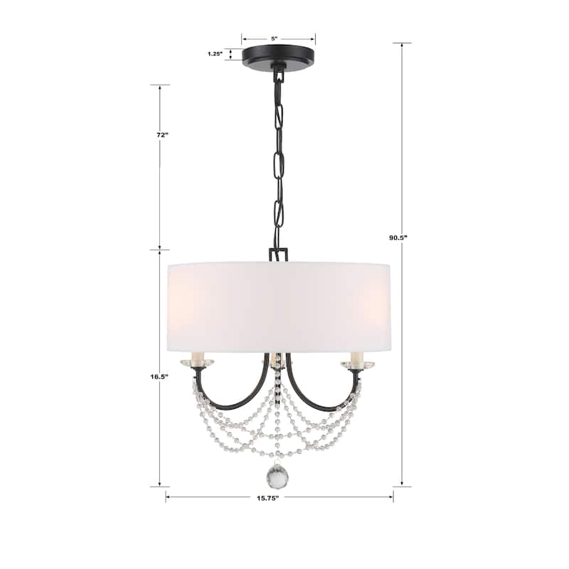 Delilah 3 Light Matte Black Mini Chandelier - 15.75"W x 16.5"H