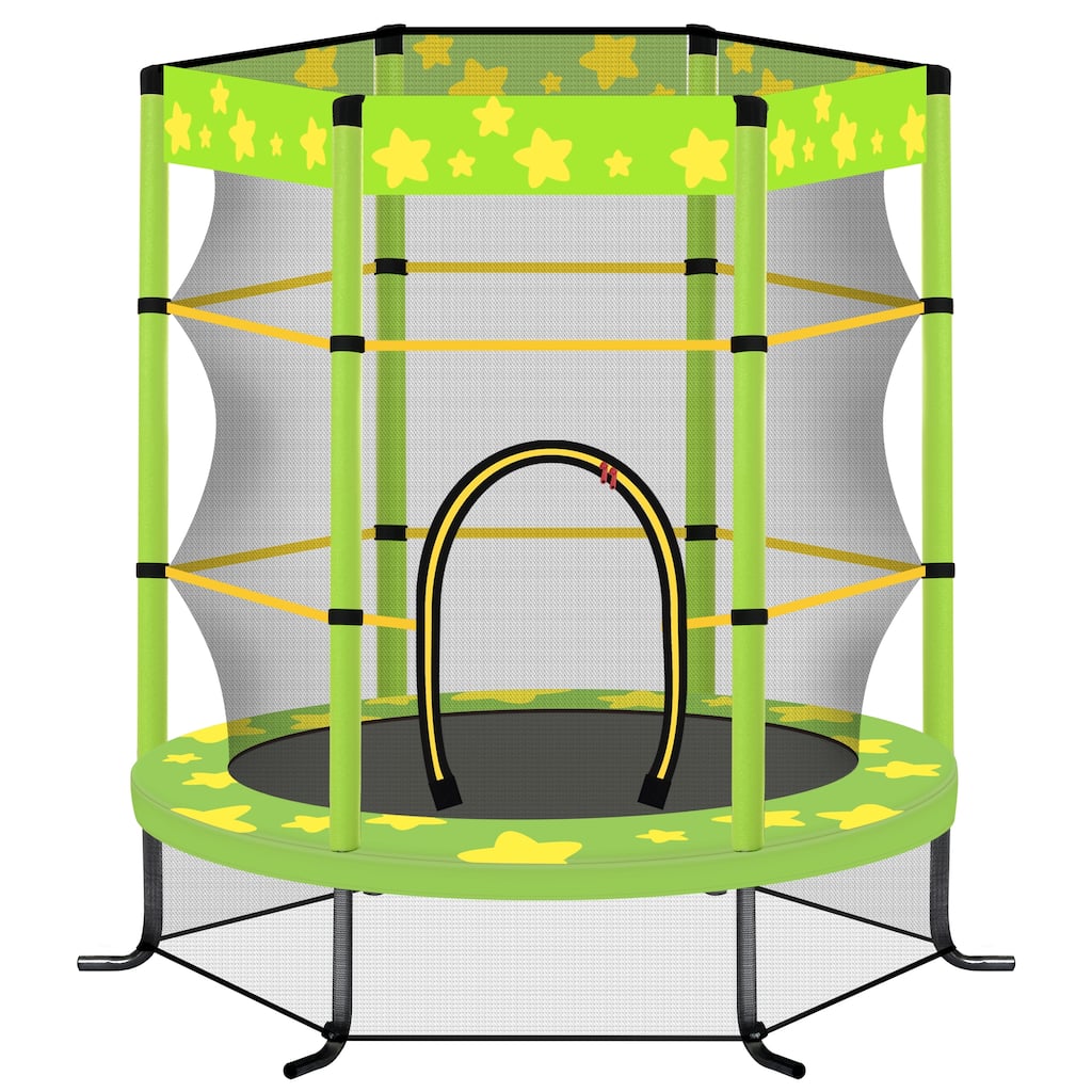 55 Inch Kids Trampoline with Safety Enclosure Net, 4.5FT Outdoor Indoor Trampoline for Kids (GREEN)