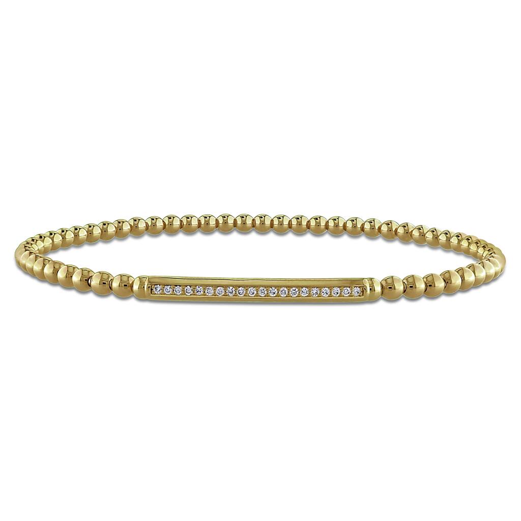 Miadora 1/7ct TW Diamond Bar Beaded Bracelet in 14k Yellow Gold - 7.25 in