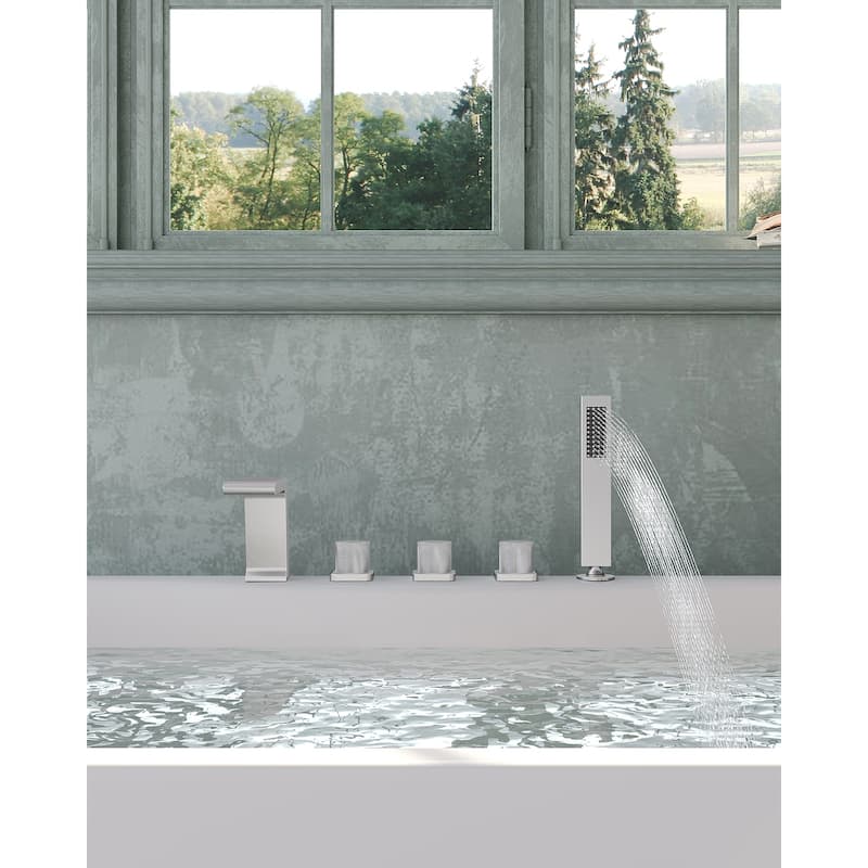 Roman Tub Faucet with Handheld Shower 3-Handle Deck Mount Bathtub Faucet Set