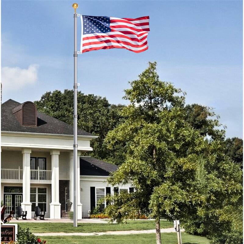 30ft Aluminum Flagpole with US Flag and Ball - Red,Blue,White