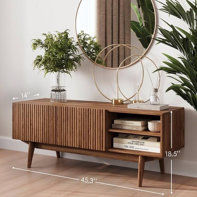 Living Skog Kelly TV Stand Console Fits TV's up to 65 in. with Wood Legs in Mid Century Modern Scandinavian Design