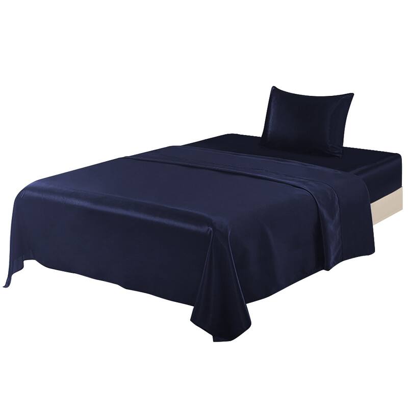 Silky Satin Bed Sheets Set Pillowcase Deep Pocket Flat Fitted Sheet