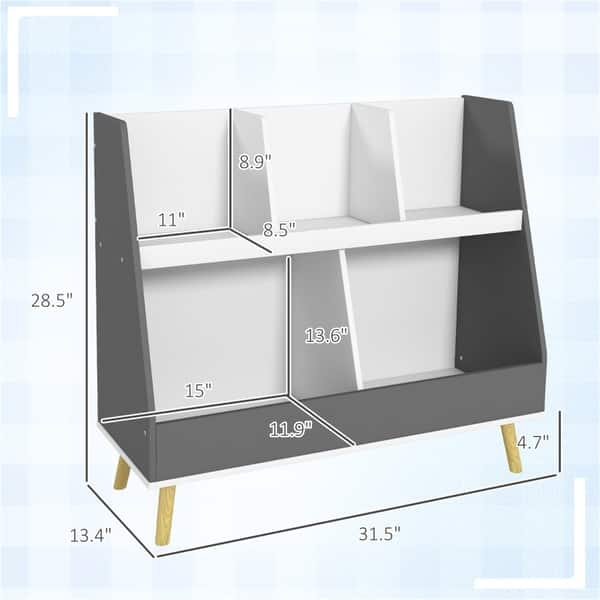 Two tiers and five compartments Kids Bookcase - 31.5" L x 13.4" W x 28.5" H