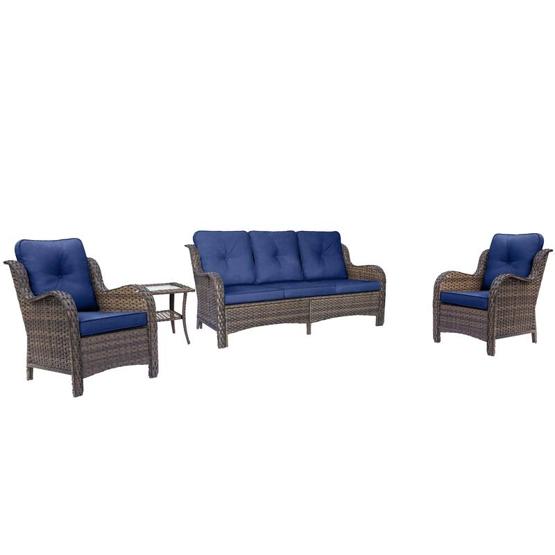 4 Piece Outdoor High Back Wicker Patio Conversation Furniture Sets