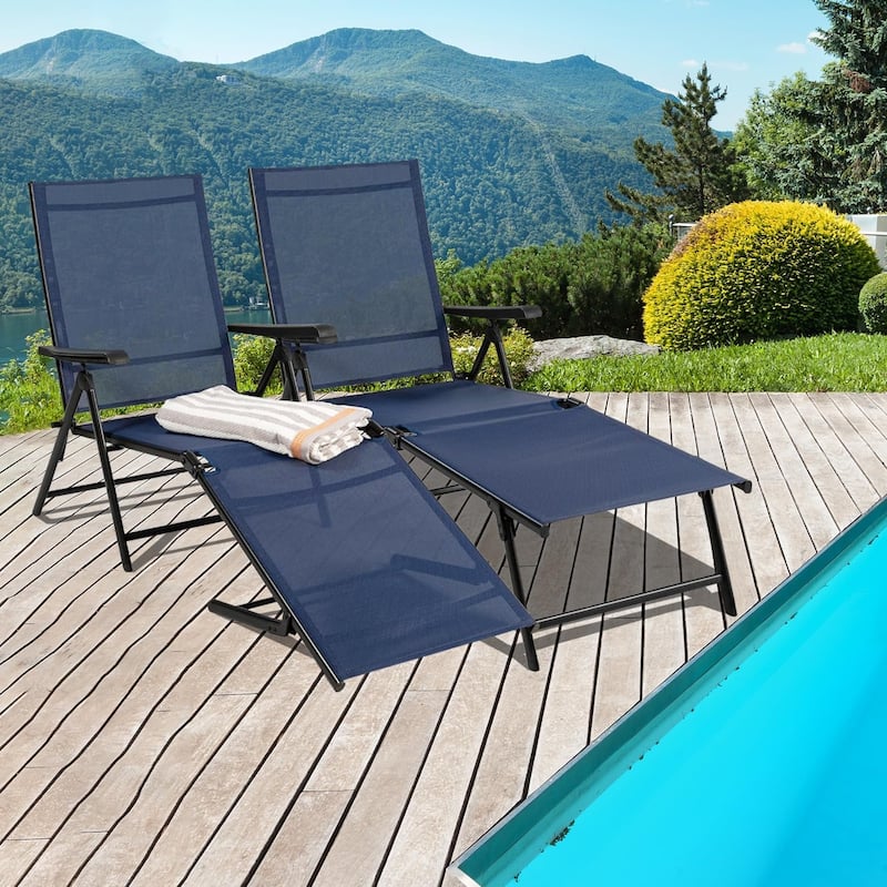 Set of 2 Zero Gravity Recliner Lounge Chairs with Cup Holders, Folding Patio Camping Beach Chairs for Outdoor Relaxation