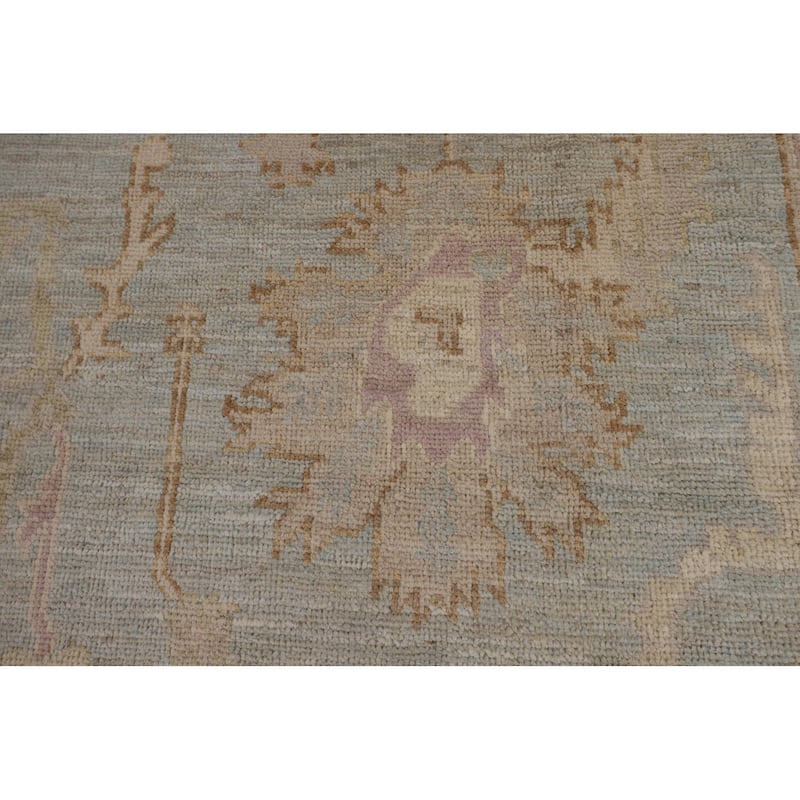 Floral Blue Oushak Turkish Area Rug Hand-Knotted Wool Carpet - 9'0"x 12'1"