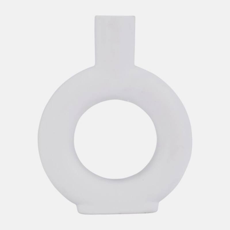 Ceramic Round Cut Out Tabletop Vase - 9" - White