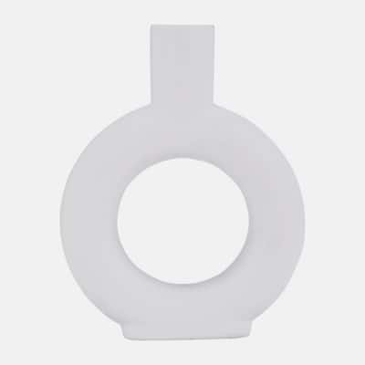 Ceramic Round Cut Out Tabletop Vase - 9" - White