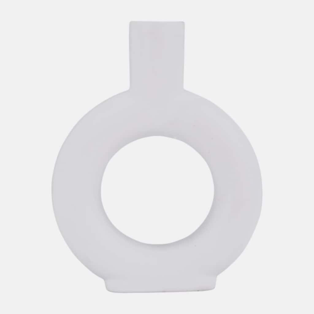 Ceramic Round Cut Out Tabletop Vase - 9" - White