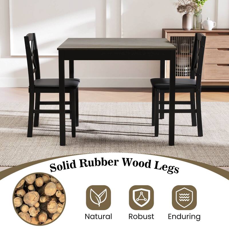 Costway 3 PCS Dining Table Set Wooden Square Kitchen Table with 2
