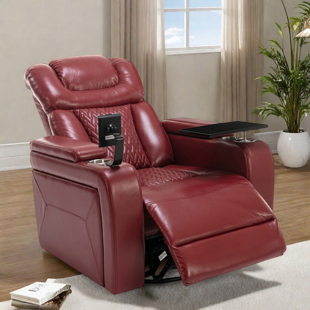 Power Recliner Chair with 270° Swivel, Rocking Function, Tray Table, USB Port, Cup Holders and Phone Holder