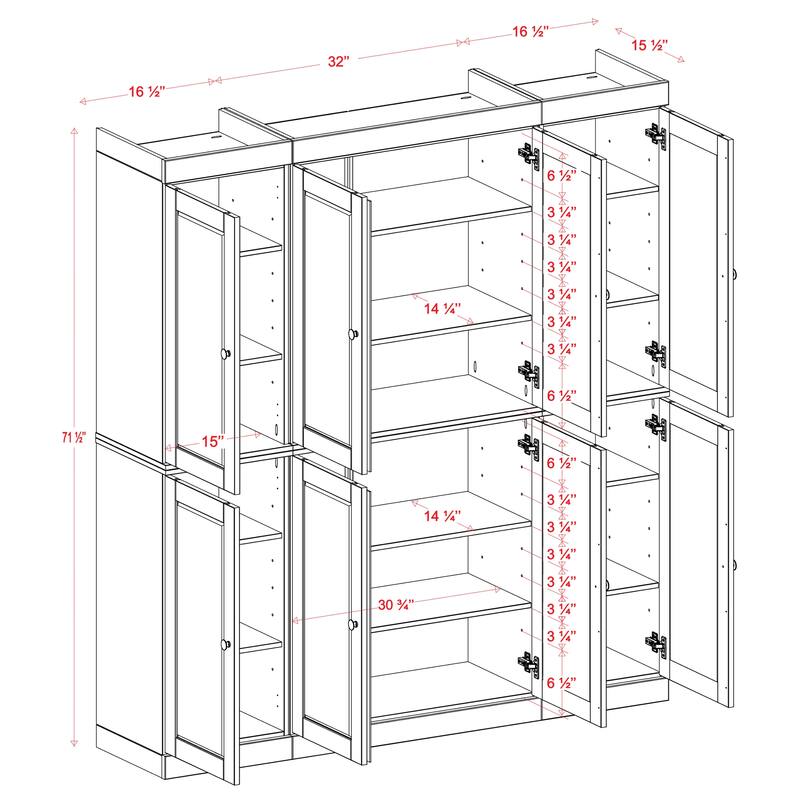 Palace Imports 100% Solid Wood Pantry Cabinet, Raised Panel Doors, Adjustable Shelves, 65" Wide, 71.5" Tall - 65" x 71.5"